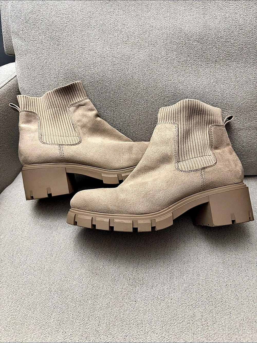 Fitory Beige Lug Sole Ankle Boots